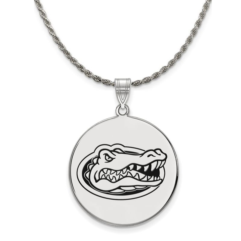 Sterling Silver U Of Florida Xl Enamel Logo Disc Necklace - 18 Inch